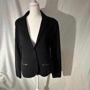 VTG Talbots Black Stretch Blazer Size LP Cotton Blend Button Front Zipper Pocket
